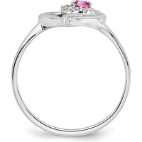 14K White Gold Created Pink Sapphire and Diamond Heart Ring with Round Diamonds - 0.075 Carat Pink Sapphire Weight by 0