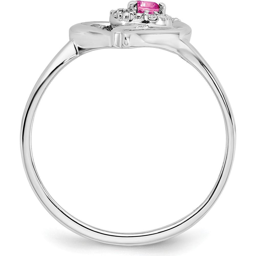 14K White Gold Created Pink Sapphire and Diamond Heart Ring with Round Diamonds - 0.075 Carat Pink Sapphire Weight by 0