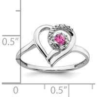 14K White Gold Created Pink Sapphire and Diamond Heart Ring with Round Diamonds - 0.075 Carat Pink Sapphire Weight by 0