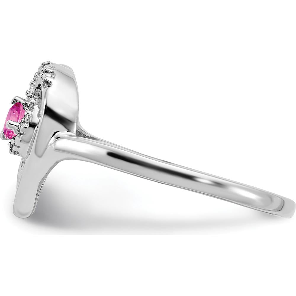 14K White Gold Created Pink Sapphire and Diamond Heart Ring with Round Diamonds - 0.075 Carat Pink Sapphire Weight by 0