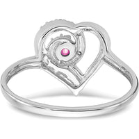 14K White Gold Created Pink Sapphire and Diamond Heart Ring with Round Diamonds - 0.075 Carat Pink Sapphire Weight by 0