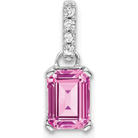 14K White Gold Created Pink Sapphire and Diamond Pendant with Round Diamonds - 0.01 Carat Total Diamond Weight by Oro Pregiato