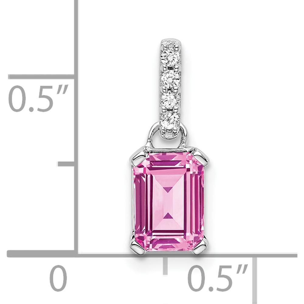 14K White Gold Created Pink Sapphire and Diamond Pendant with Round Diamonds - 0.01 Carat Total Diamond Weight by Oro Pregiato