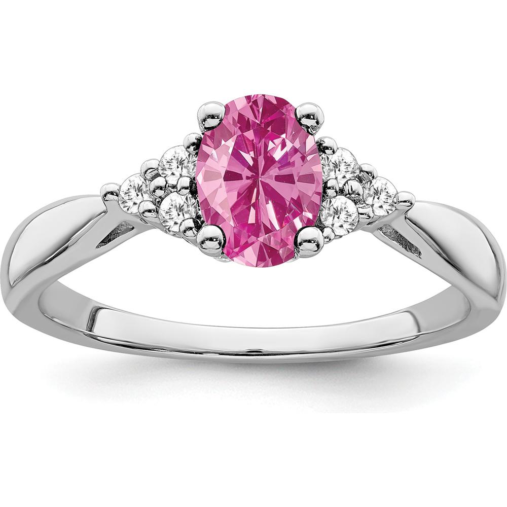 14K White Gold Created Pink Sapphire and Diamond Ring - 1.02 Carat Total Gemstone Weight by 0