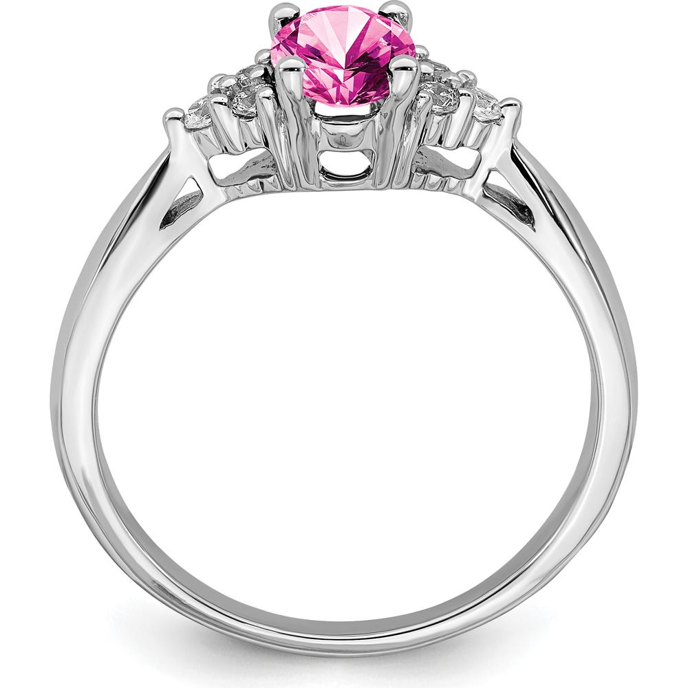 14K White Gold Created Pink Sapphire and Diamond Ring - 1.02 Carat Total Gemstone Weight by 0