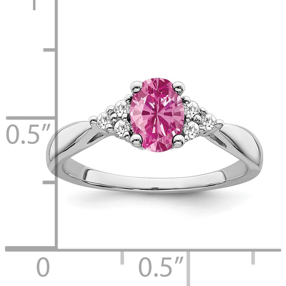 14K White Gold Created Pink Sapphire and Diamond Ring - 1.02 Carat Total Gemstone Weight by 0