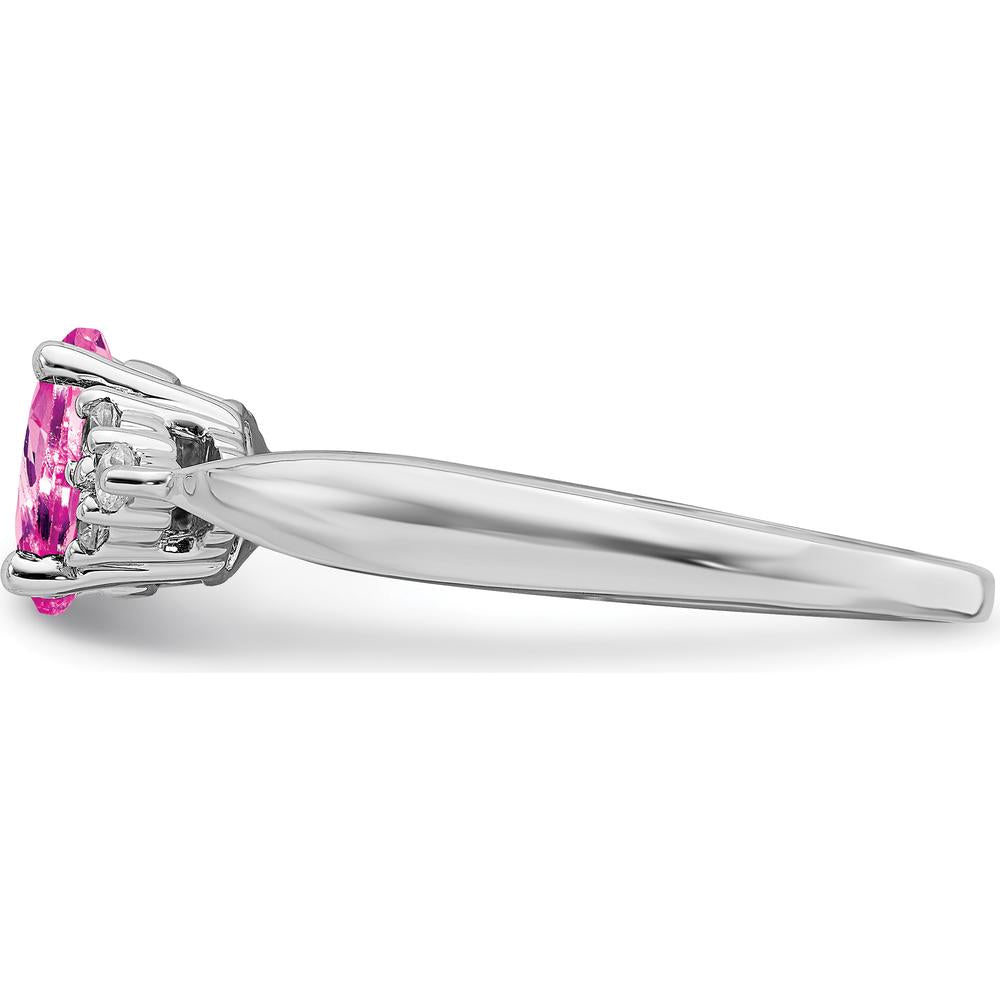 14K White Gold Created Pink Sapphire and Diamond Ring - 1.02 Carat Total Gemstone Weight by 0