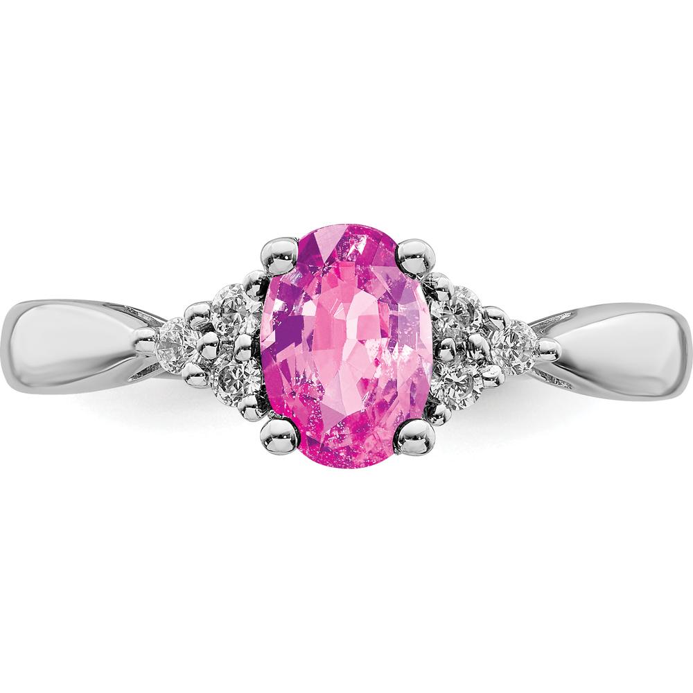 14K White Gold Created Pink Sapphire and Diamond Ring - 1.02 Carat Total Gemstone Weight by 0