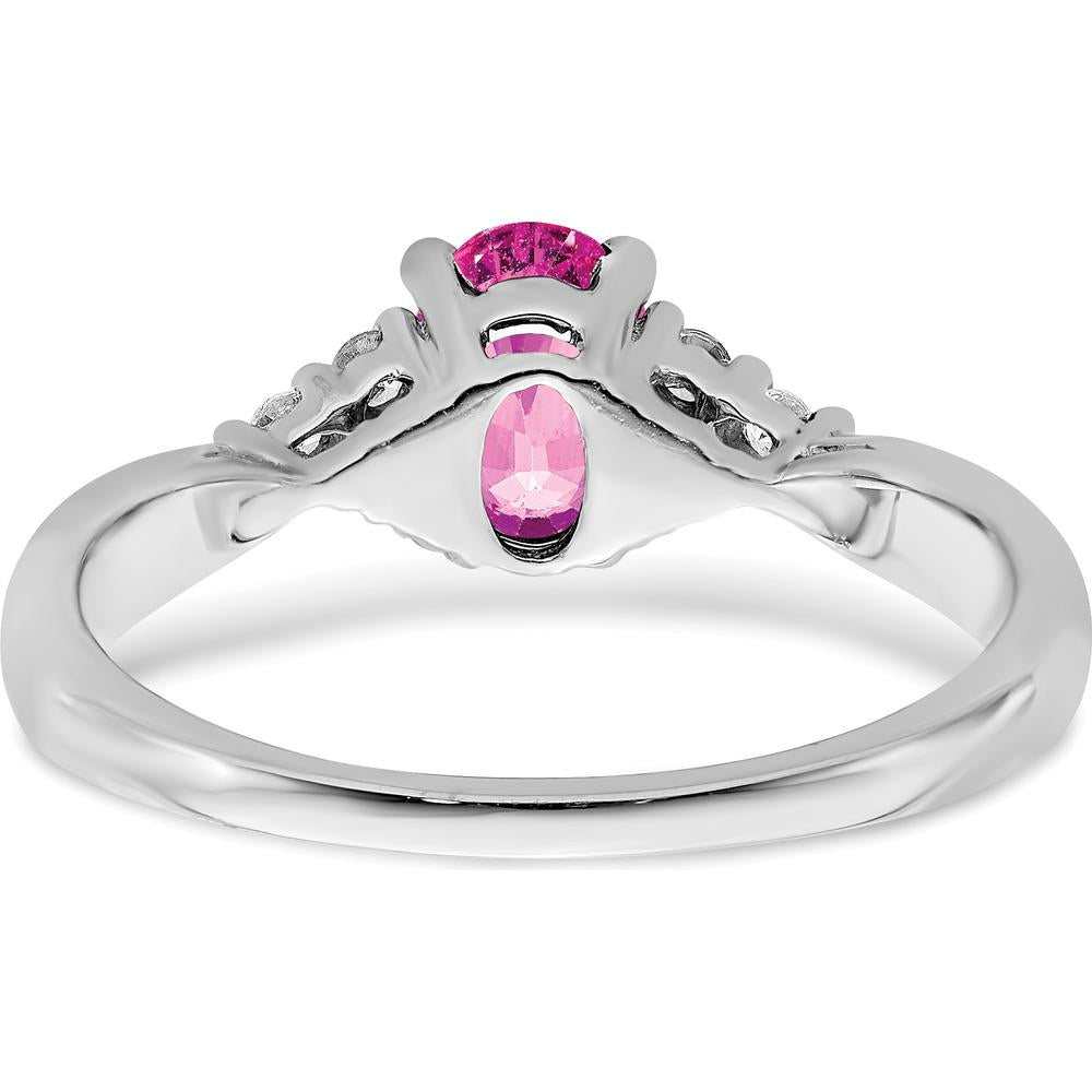 14K White Gold Created Pink Sapphire and Diamond Ring - 1.02 Carat Total Gemstone Weight by 0