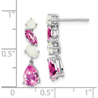 14K White Gold Created Pink Sapphire and Opal Dangle Earrings - 1.42 Carat Total Gemstone Weight by Monteluci Fine Jewelry