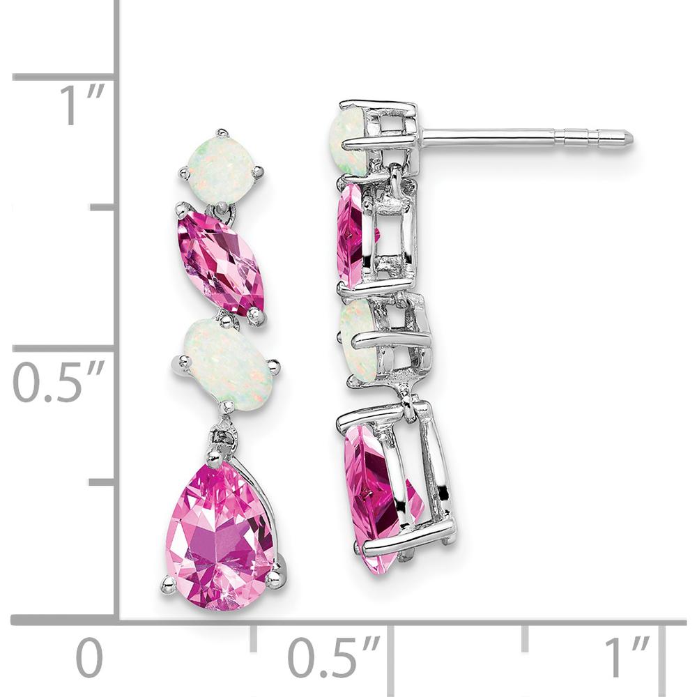14K White Gold Created Pink Sapphire and Opal Dangle Earrings - 1.42 Carat Total Gemstone Weight by Monteluci Fine Jewelry