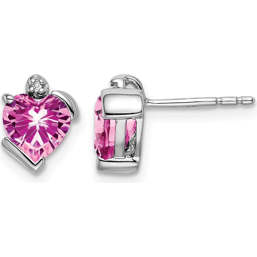 14K White Gold Created Pink Sapphire Heart Earrings with Diamond Accents - 1.0 Carat Total Sapphire Weight by Monteluci Fine Jewelry