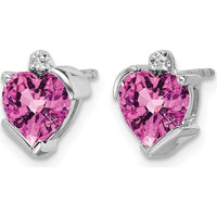 14K White Gold Created Pink Sapphire Heart Earrings with Diamond Accents - 1.0 Carat Total Sapphire Weight by Monteluci Fine Jewelry