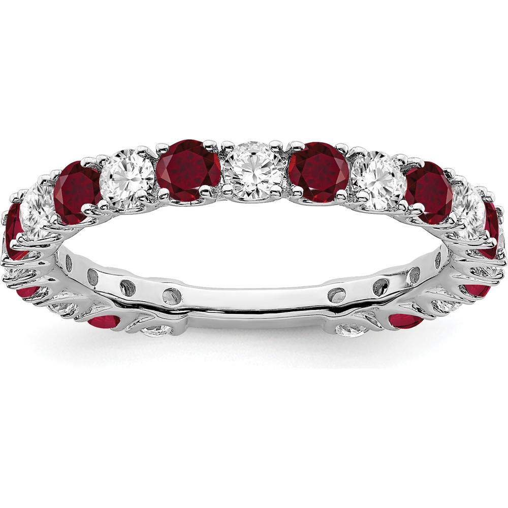 14K White Gold Created Ruby and Diamond Band - 0.77 Carat Total Weight by 0