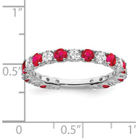 14K White Gold Created Ruby and Diamond Band - 0.77 Carat Total Weight by 0