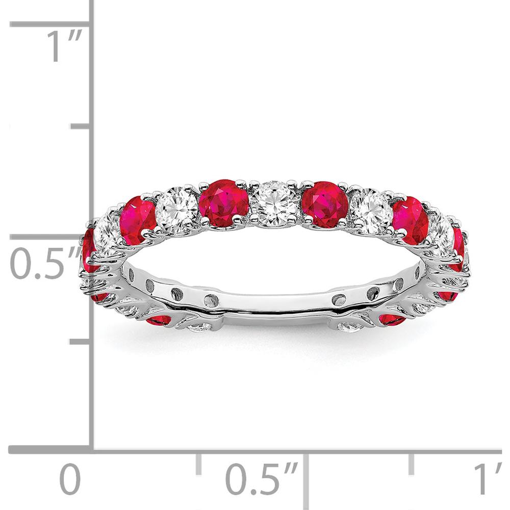 14K White Gold Created Ruby and Diamond Band - 0.77 Carat Total Weight by 0