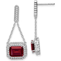 14K White Gold Created Ruby and Diamond Dangle Earrings - 1.6 Carat Total Ruby Weight, 0.33 Carat Total Diamond Weight by Monteluci Fine Jewelry