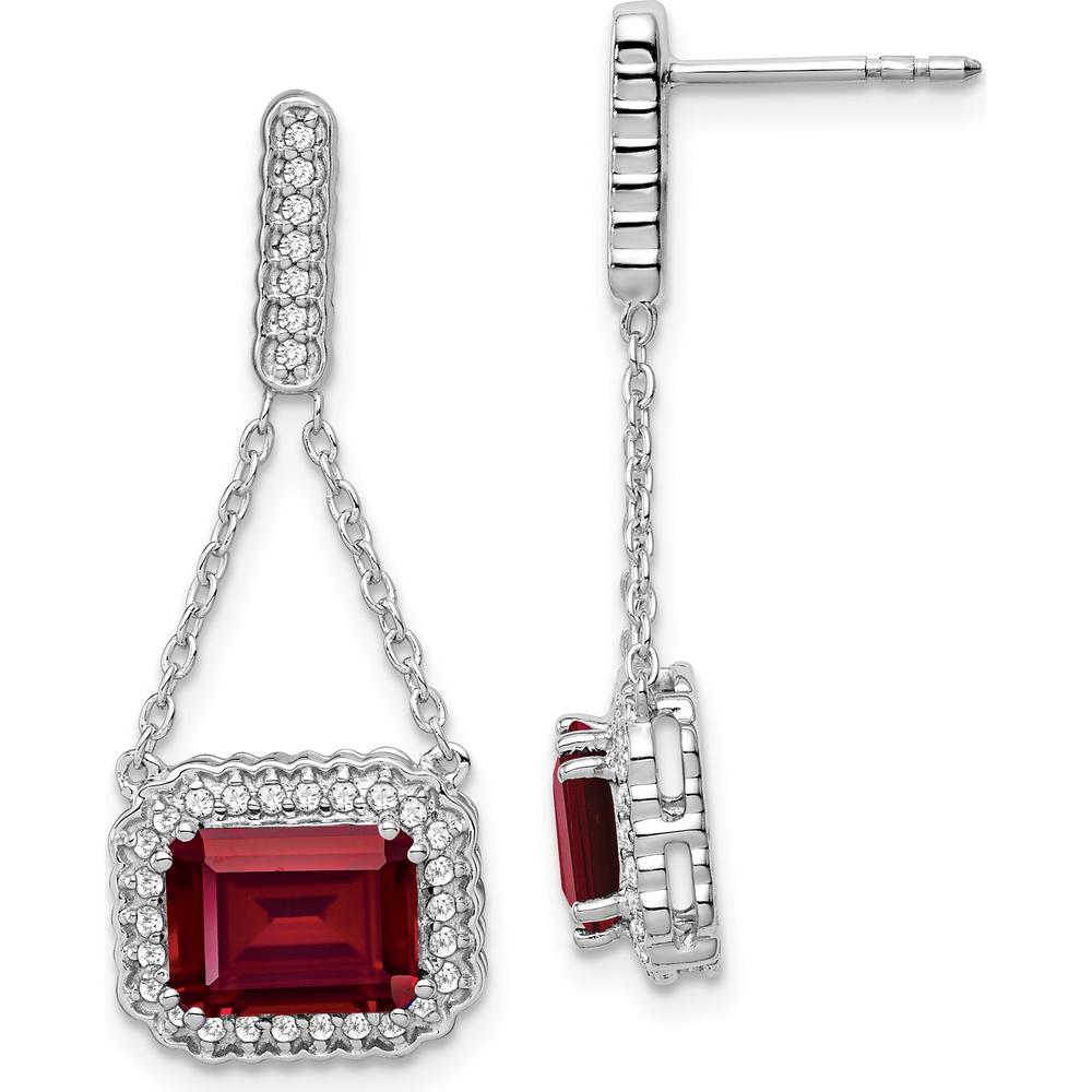 14K White Gold Created Ruby and Diamond Dangle Earrings - 1.6 Carat Total Ruby Weight, 0.33 Carat Total Diamond Weight by Monteluci Fine Jewelry