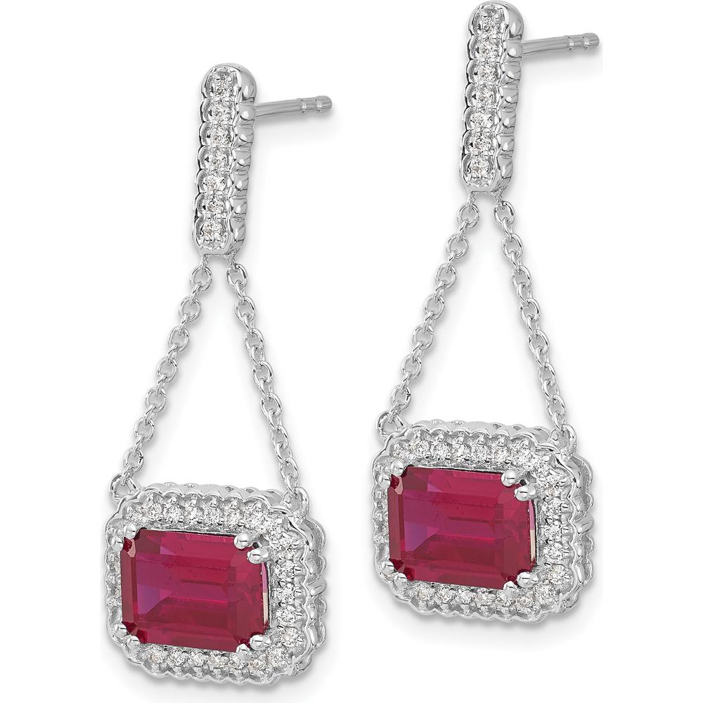14K White Gold Created Ruby and Diamond Dangle Earrings - 1.6 Carat Total Ruby Weight, 0.33 Carat Total Diamond Weight by Monteluci Fine Jewelry
