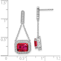 14K White Gold Created Ruby and Diamond Dangle Earrings - 1.6 Carat Total Ruby Weight, 0.33 Carat Total Diamond Weight by Monteluci Fine Jewelry