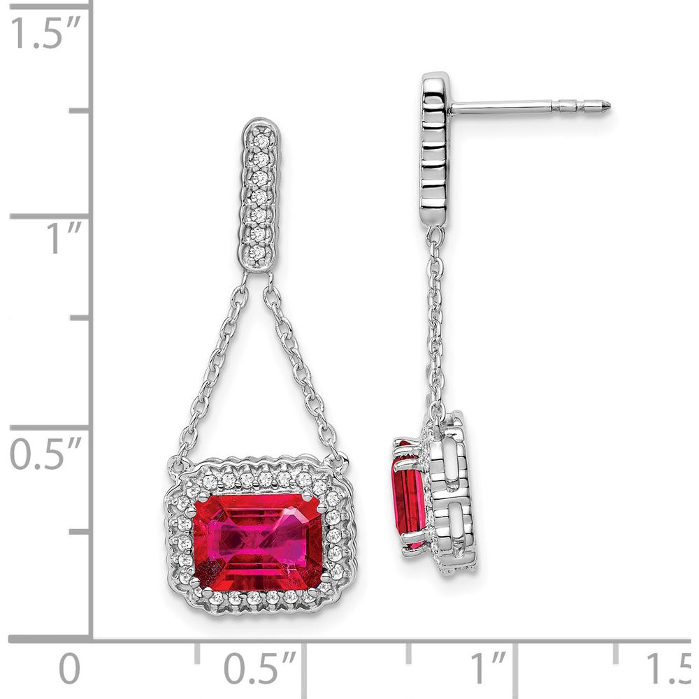 14K White Gold Created Ruby and Diamond Dangle Earrings - 1.6 Carat Total Ruby Weight, 0.33 Carat Total Diamond Weight by Monteluci Fine Jewelry