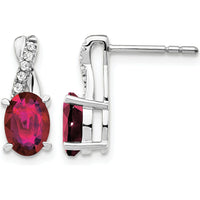 14K White Gold Created Ruby and Diamond Drop Earrings with Round Diamonds - 0.06 Carat Total Diamond Weight by Oro Pregiato