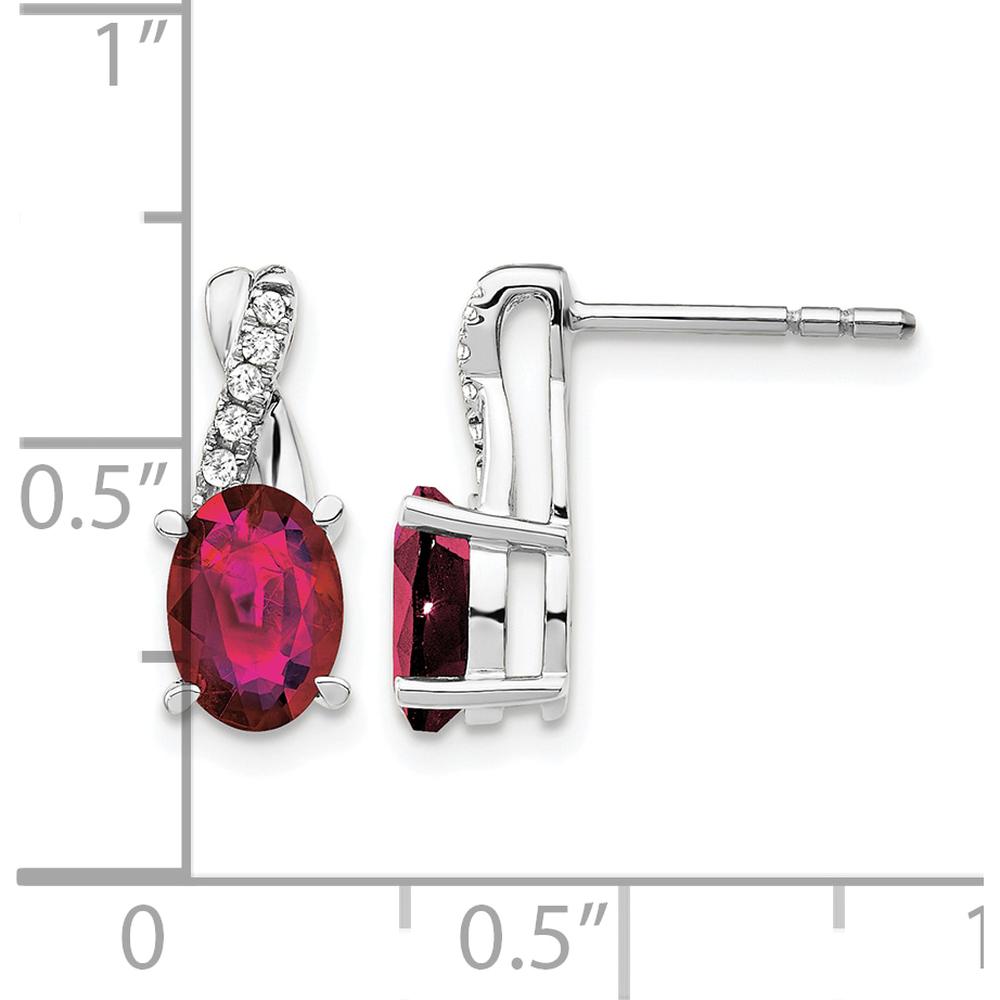 14K White Gold Created Ruby and Diamond Drop Earrings with Round Diamonds - 0.06 Carat Total Diamond Weight by Oro Pregiato