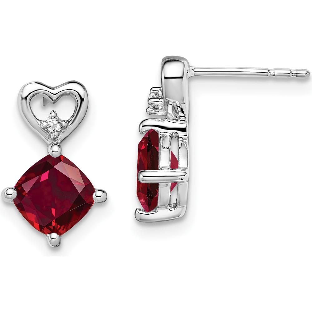 14K White Gold Created Ruby and Diamond Heart Drop Earrings - 1.25 Carat Total Ruby Weight, 0.01 Carat Total Diamond Weight by Oro Pregiato