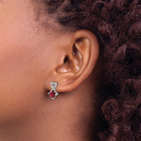 14K White Gold Created Ruby and Diamond Heart Drop Earrings - 1.25 Carat Total Ruby Weight, 0.01 Carat Total Diamond Weight by Oro Pregiato