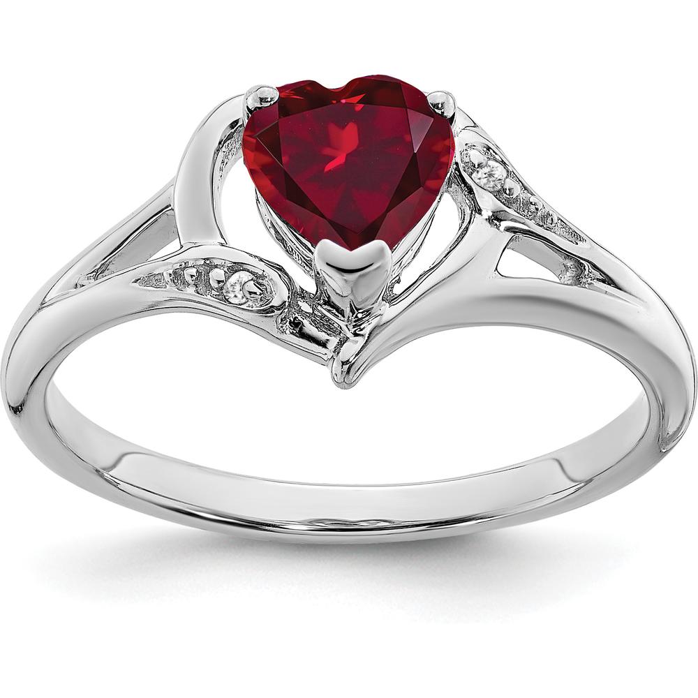 14K White Gold Created Ruby and Diamond Heart Ring - 0.75 Carat Ruby, 0.01 Carat Total Diamond Weight by 0