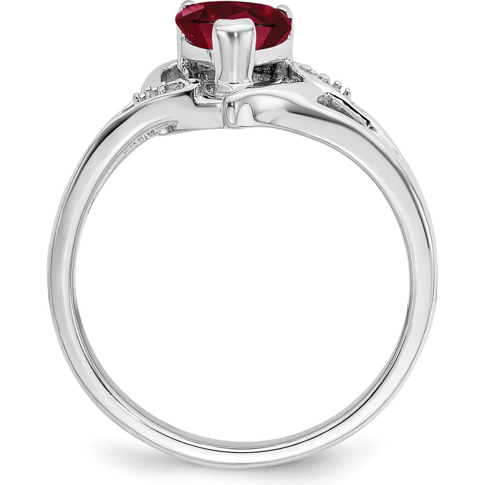 14K White Gold Created Ruby and Diamond Heart Ring - 0.75 Carat Ruby, 0.01 Carat Total Diamond Weight by 0