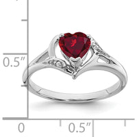 14K White Gold Created Ruby and Diamond Heart Ring - 0.75 Carat Ruby, 0.01 Carat Total Diamond Weight by 0