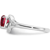 14K White Gold Created Ruby and Diamond Heart Ring - 0.75 Carat Ruby, 0.01 Carat Total Diamond Weight by 0