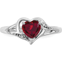 14K White Gold Created Ruby and Diamond Heart Ring - 0.75 Carat Ruby, 0.01 Carat Total Diamond Weight by 0