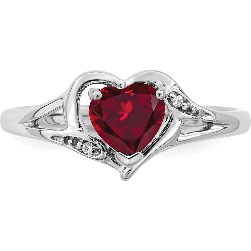 14K White Gold Created Ruby and Diamond Heart Ring - 0.75 Carat Ruby, 0.01 Carat Total Diamond Weight by 0