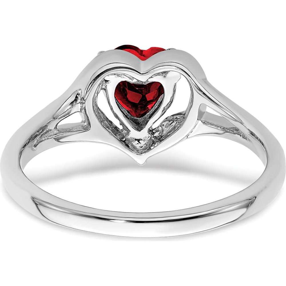 14K White Gold Created Ruby and Diamond Heart Ring - 0.75 Carat Ruby, 0.01 Carat Total Diamond Weight by 0