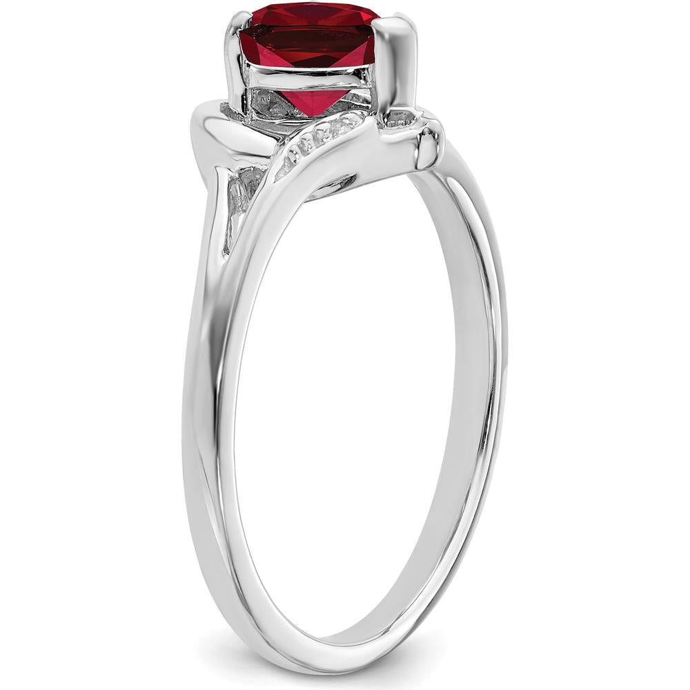 14K White Gold Created Ruby and Diamond Heart Ring - 0.75 Carat Ruby, 0.01 Carat Total Diamond Weight by 0