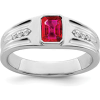 14K White Gold Created Ruby and Diamond Men's Ring - 1.02 Carat Total Gemstone Weight by 0
