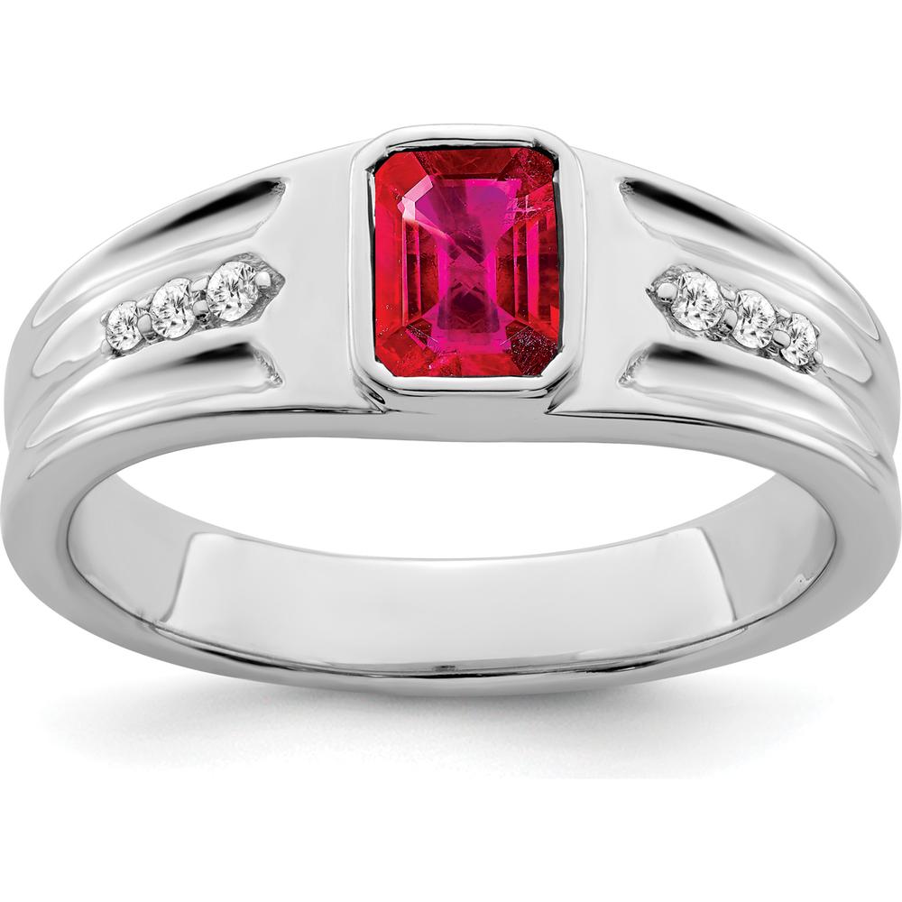 14K White Gold Created Ruby and Diamond Men's Ring - 1.02 Carat Total Gemstone Weight by 0