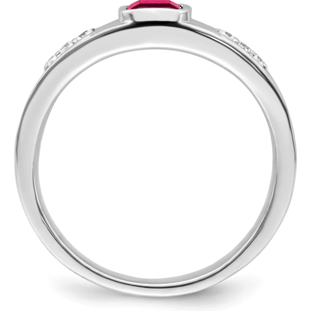 14K White Gold Created Ruby and Diamond Men's Ring - 1.02 Carat Total Gemstone Weight by 0