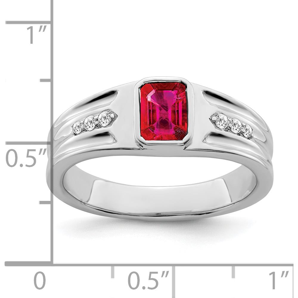 14K White Gold Created Ruby and Diamond Men's Ring - 1.02 Carat Total Gemstone Weight by 0