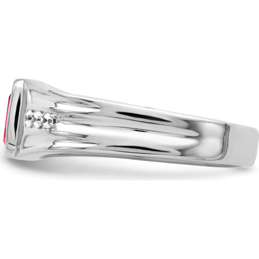 14K White Gold Created Ruby and Diamond Men's Ring - 1.02 Carat Total Gemstone Weight by 0