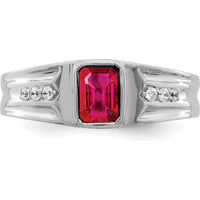 14K White Gold Created Ruby and Diamond Men's Ring - 1.02 Carat Total Gemstone Weight by 0