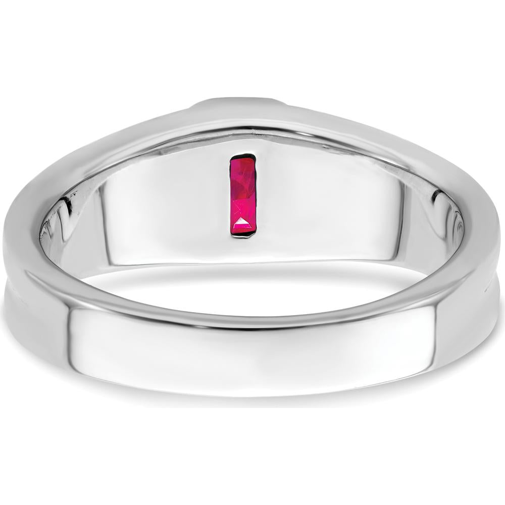 14K White Gold Created Ruby and Diamond Men's Ring - 1.02 Carat Total Gemstone Weight by 0