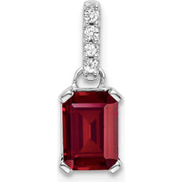 14K White Gold Created Ruby and Diamond Pendant - 7x5mm Ruby & 0.01 Carat Diamonds by Oro Pregiato