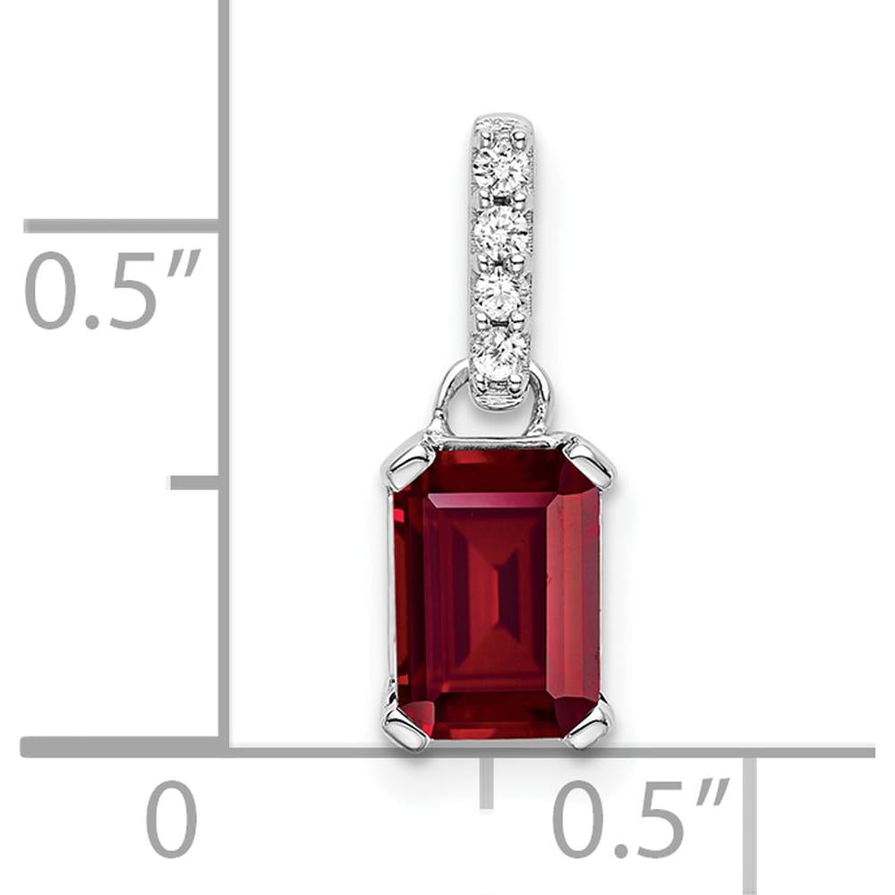 14K White Gold Created Ruby and Diamond Pendant - 7x5mm Ruby & 0.01 Carat Diamonds by Oro Pregiato