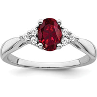 14K White Gold Created Ruby and Diamond Ring with Oval Ruby - 0.95 Carat Ruby, 0.12 Carat Total Diamond Weight by 0