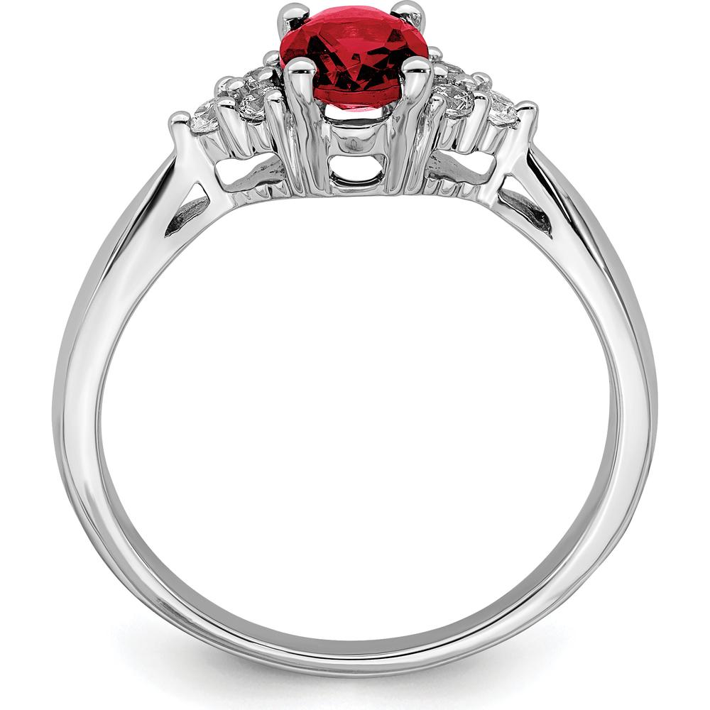 14K White Gold Created Ruby and Diamond Ring with Oval Ruby - 0.95 Carat Ruby, 0.12 Carat Total Diamond Weight by 0