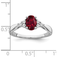 14K White Gold Created Ruby and Diamond Ring with Oval Ruby - 0.95 Carat Ruby, 0.12 Carat Total Diamond Weight by 0