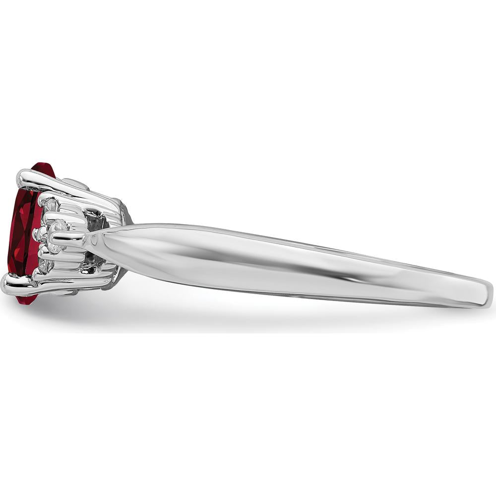 14K White Gold Created Ruby and Diamond Ring with Oval Ruby - 0.95 Carat Ruby, 0.12 Carat Total Diamond Weight by 0